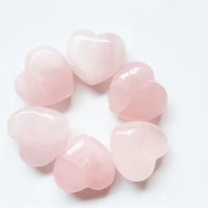Natural rose quartz crystal heart stones, 3cm polished love palm pocket stones decor.