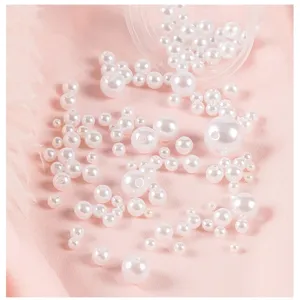 ABS imitation pearl loose beads with holes, white round beads for DIY handmade jewelry crafts.