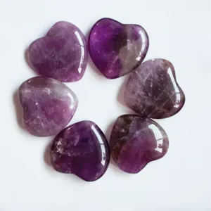 Natural amethyst crystal heart stone palm worry stone polished gemstone decor gift