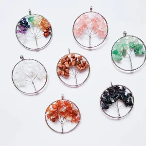 Natural Crystal Wire Wrapped Tree Of Life Pendant Necklace Wishing Tree Healing Stone Jewelry Gift For Women