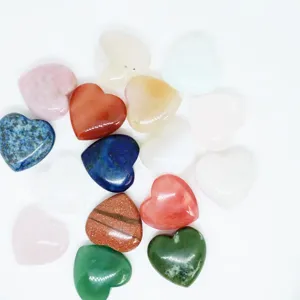 Natural crystal heart shaped gemstone pocket stones for home decor, healing and crafts.