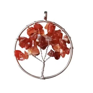Natural Red Agate Gemstone Tree of Life Wire Wrapped Pendant Necklace Healing Crystal Gift