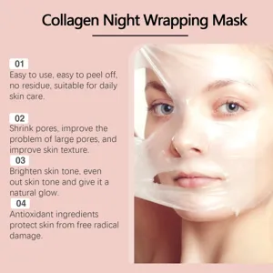 Vue détaillée du masque enveloppante de nuit au collagène pour resserrer les pores et illuminer.