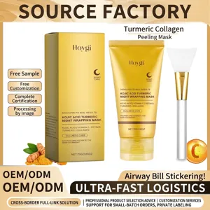 Mascarilla Peel-Off de Cúrcuma y Colágeno Reparación Nocturna Aclarante Limpieza Profunda Juego de Cuidado de la Piel Hidratante Con Cepillo de Silicona