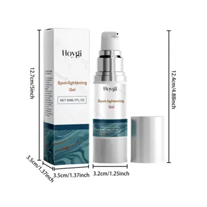 Precise dimensions detail of Hoygi Spot-lightening Gel 30ml pump bottle and packaging box