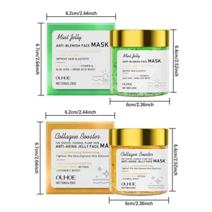 Set de mascarilla facial en gel OUHOE con menta anti-imperfecciones y colágeno para cuidado de piel.
