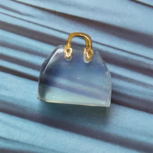 Natural crystal miniature handbag pendant, cute jade stone purse charm jewelry accessory