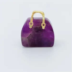 Natural crystal handbag pendant, exquisite purple gemstone mini bag charm for DIY jewelry.