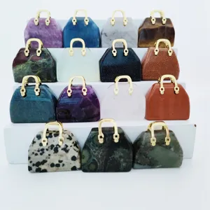 Natural Stone Crystal Mini Handbag Pendant Gemstone Bag Charm Creative Jewelry DIY Necklace Pendant Gift