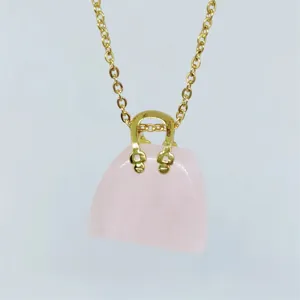 Natural crystal mini handbag pendant necklace, cute sweet gemstone purse jewelry accessory main.