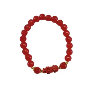 Nouveau bracelet de perles rouges de style chinois avec pendentif bête mythique, bijoux.