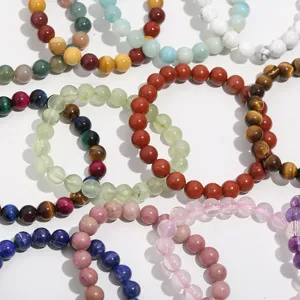 Natural crystal agate and tiger eye gemstone beaded bracelets, 8mm round stone fashion jewelry.