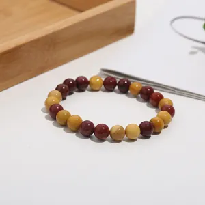 Natural gemstone round bead bracelet fashion minimalist red and yellow colorful beaded jewelry