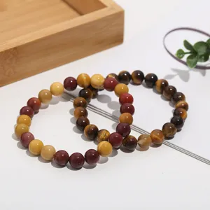 Natural crystal agate tiger eye stone beaded bracelet set, stylish minimalist jewelry.