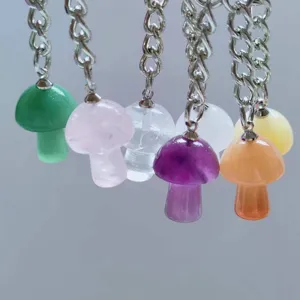 Natural crystal mushroom pendant cute keychain bag charm accessory mini mushroom keyring