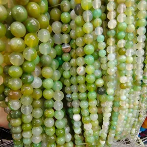 Natural green striped agate loose beads round gemstone DIY jewelry making supplies