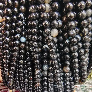 Natural striped agate loose beads round stones for DIY handmade jewelry making necklaces
