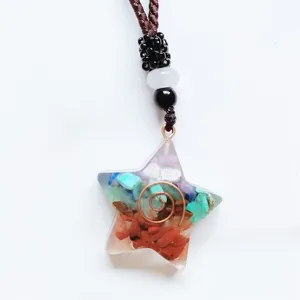 Natural crystal stone star resin pendant with copper wire chakra energy necklace for women