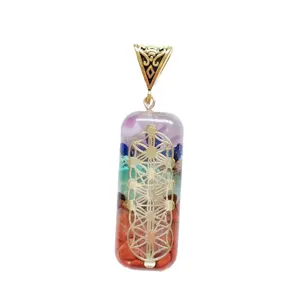 Colorful crystal stone resin pendant sacred geometry flower of life necklace for daily wear.