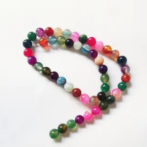 Colorful striped agate round loose beads for DIY handmade jewelry making and crafts