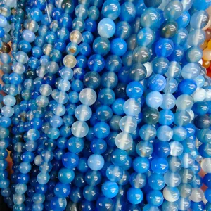 Blue striped agate loose beads peacock round beads DIY handmade jewelry crafting gemstone supplies