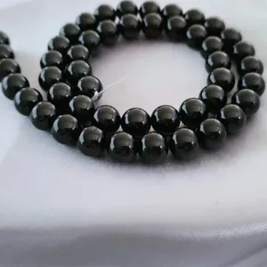 Black agate loose beads smooth round gemstone half finished jewelry making DIY crafting