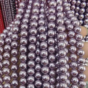Cuentas sueltas de perlas de concha morada redondas DIY pulsera collar accesorios de joyería.