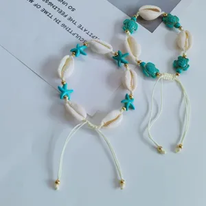 Handmade Boho Cowrie Shell Bracelet With Turquoise Turtle Starfish Beach Jewelry