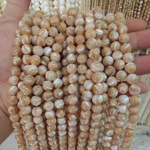 Natural shell beads loose gemstone DIY jewelry making material brown mother of pearl beads detail