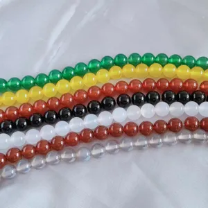 Multi-color agate gemstone beads strands, smooth round loose beads for DIY jewelry making.