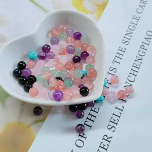 Natural Crystal Agate Loose Beads Round Half Hole Straight Hole DIY Jewelry Making Accessories Craft Supplies