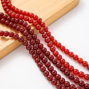 Natural red agate loose beads for DIY jewelry making, smooth gemstone bead strands for bracelets.