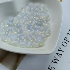 Details of 6mm half-drilled round loose beads, white crystal DIY jewelry accessories.