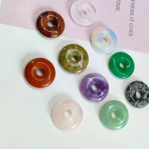 Natürlicher Edelstein Donut Anhänger DIY Schmuck Zubehör bunte Kristall Jade Ketten Material