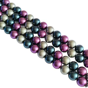 Cuentas de concha sueltas redondas multicolores para fabricacion de joyas DIY pulsera collar