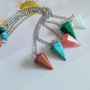 Kristallen pendel ketting set, gefacetteerde kegel edelsteen hangers voor waarzeggerij.