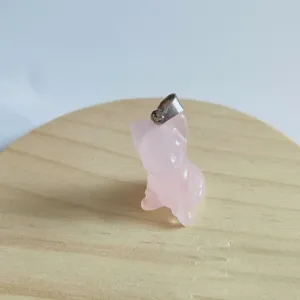 Ciondolo animale carino in cristallo di quarzo rosa naturale per accessorio collana gioielli DIY