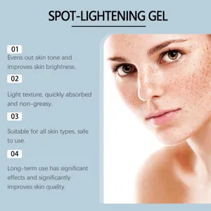 Detailed infographic showing spot-lightening gel benefits for even skin tone and brightness