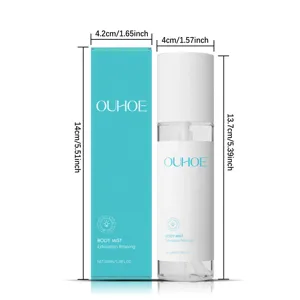 ouhoe 100ml lichaamsnevel spray fles met doos huidverzorging detail afmetingen weergave