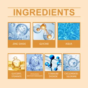 Gedetailleerd overzicht van actieve ingrediënten in cosmetische crème met zinkoxide en titaan.
