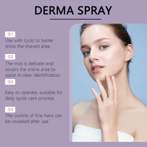 Vue détaillée du spray détecteur de poils faciaux, formule hydratante pour l'entretien quotidien.