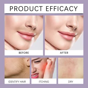 Image de detail montrant l'efficacite du spray d'epilation faciale et soins de peau.