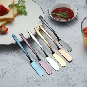 Stainless steel butter knife set, colorful jam spreading knives for kitchen, bread toast tools.