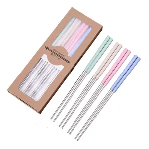 Set di bacchette in acciaio inossidabile 304 e paglia di grano con scatola regalo.