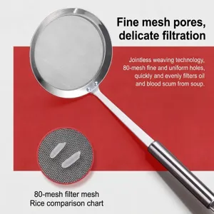 Cuillère écumoire en acier inoxydable avec un filtre fin de 80 mailles pour huile et mousse.