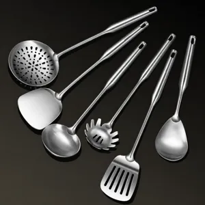 Set di Utensili da Cucina in Acciaio Inossidabile 304 Wok Spatola Mestolo Scolapasta Manico Lungo