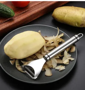 Pelador de verduras de acero inoxidable herramienta de cocina ergonómica para patatas.