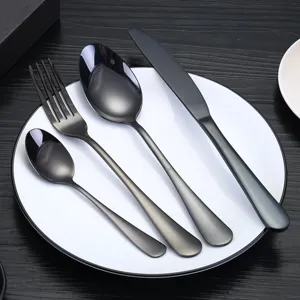 Juego de Cubiertos de Acero Inoxidable Moderno Minimalista Bañado en Titanio Cuchillo de Sarten Tenedor Cuchara con Caja de Regalo