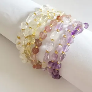Natural irregular crystal chip bracelets multi-strand gemstone beaded jewelry detail view.