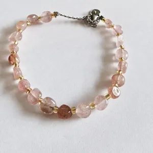Natural irregular crystal gemstone gravel bracelet with gold spacer beads for daily wear detail
